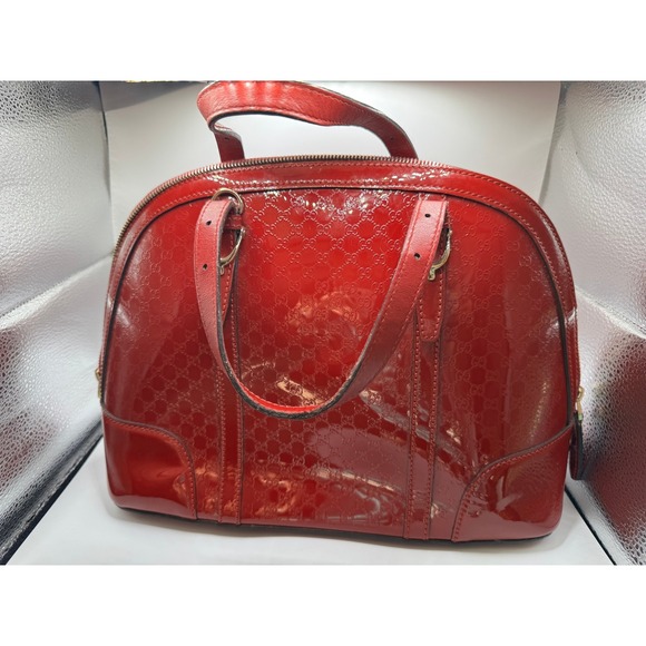 Gucci 2 Way Micro Guccisima Red Patent Leather GG Dome Satchel Crossbody - Picture 1 of 15